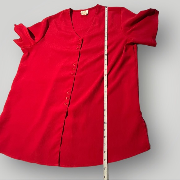 Vintage JR Bentley Red Button Down Short Sleeve Blouse Top - Picture 6 of 12